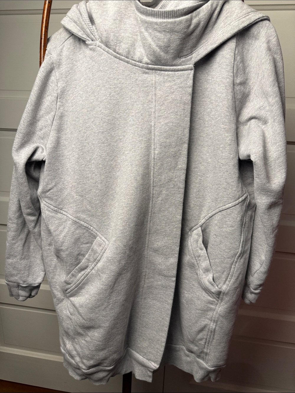 Soft Surroundings Go Lively Travel Wrap Jacket funnel neck hooded Gray Cotton